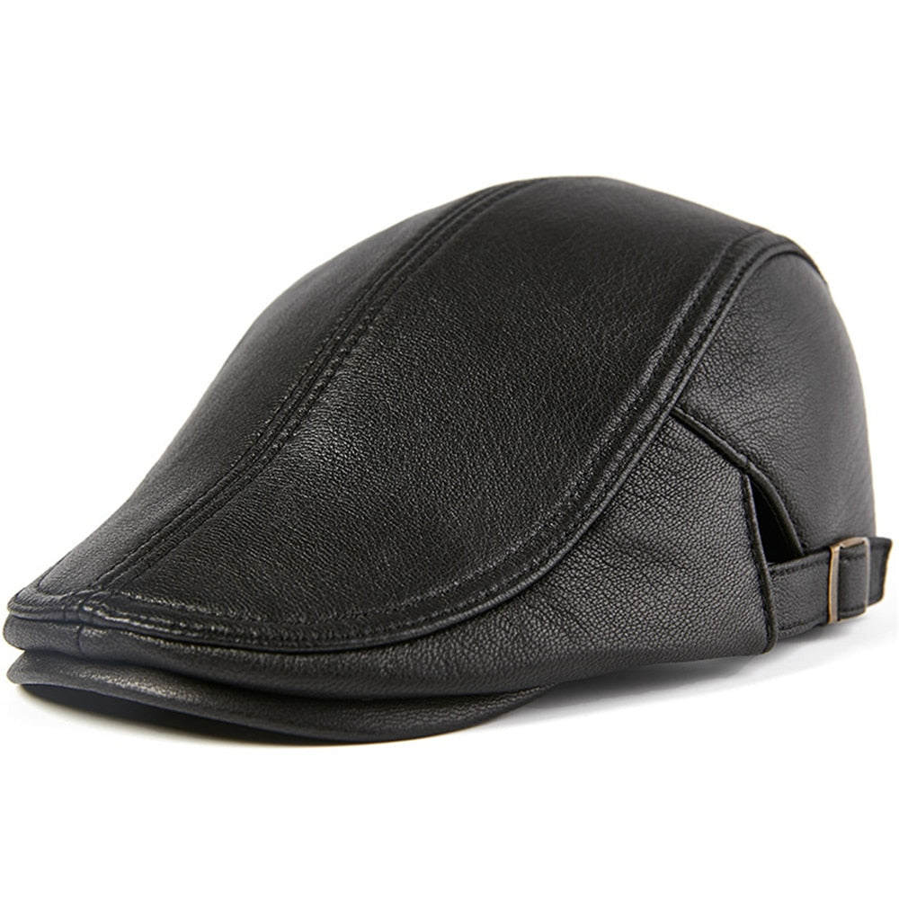 Men Beret Hat Real Leather Flat Cap