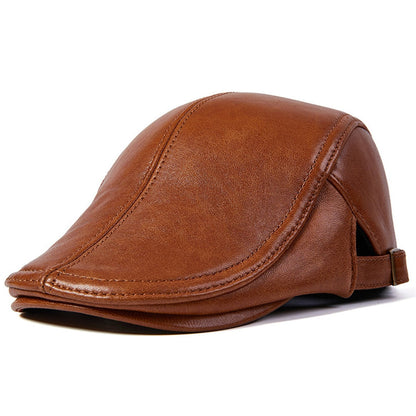 Men Beret Hat Real Leather Flat Cap