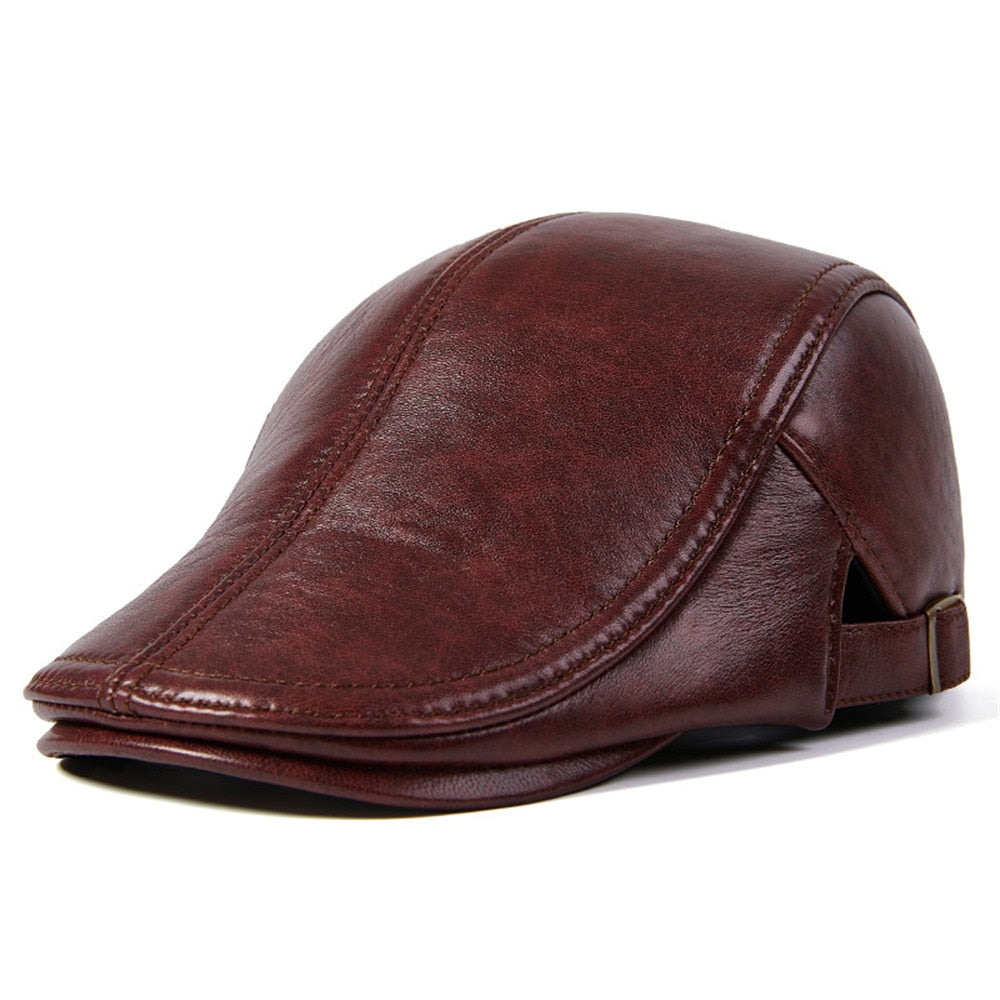 Men Beret Hat Real Leather Flat Cap