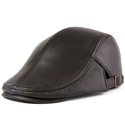 Men Beret Hat Real Leather Flat Cap