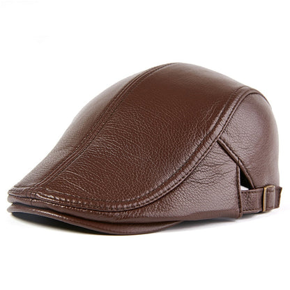 Men Beret Hat Real Leather Flat Cap